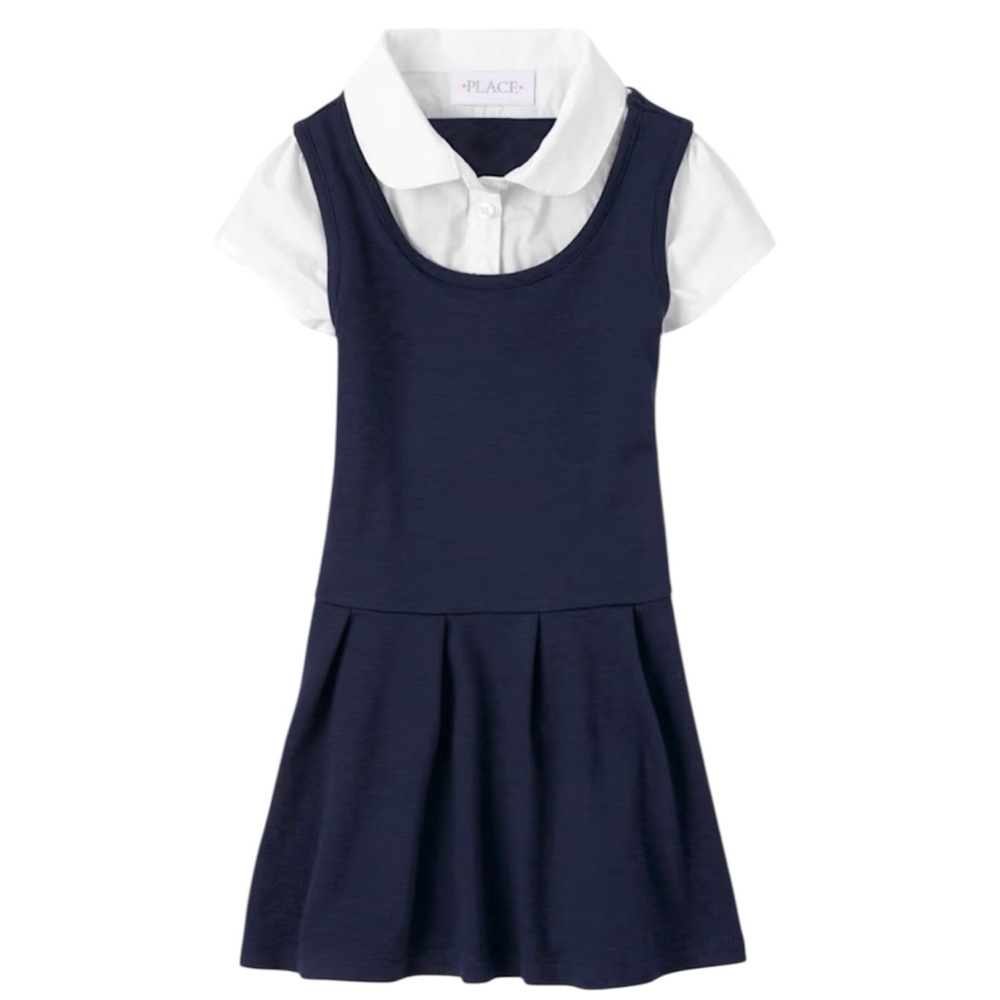 The Children’s Place Girls Uniform Ponte Knit 2 In 1 Dress - Blue